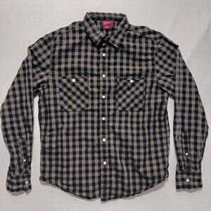 Arizona Jeans Co. Buffalo Plaid Black Grey Button Down Long Sleeve Cotton Large